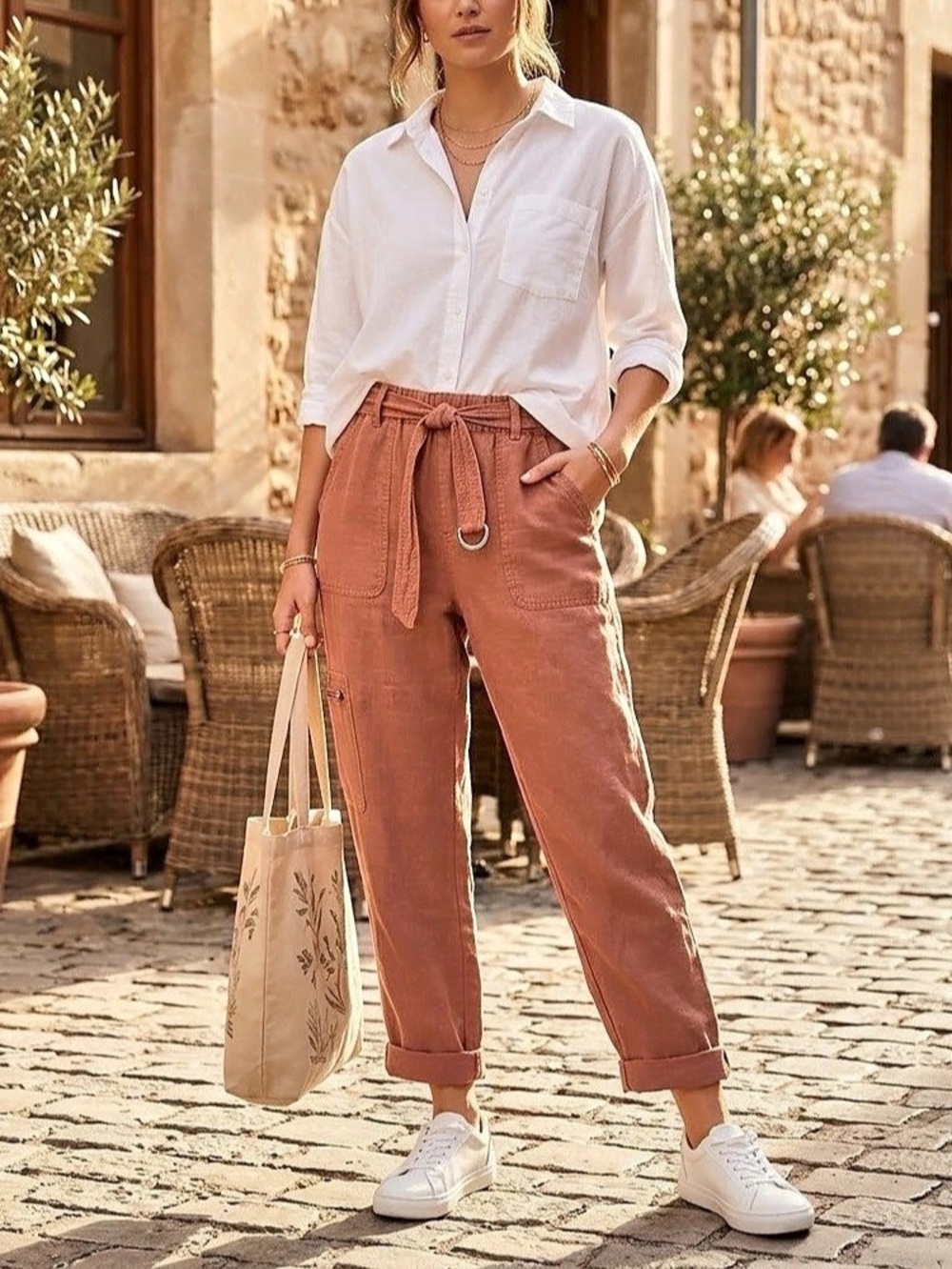 Nicole Miller New York Linen Blend Ankle Pants in Pink Size Medium